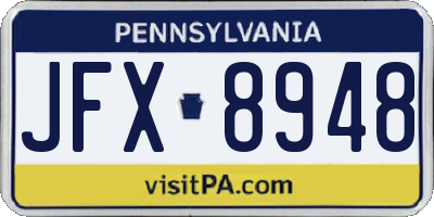 PA license plate JFX8948