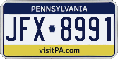 PA license plate JFX8991
