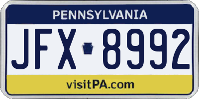 PA license plate JFX8992