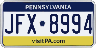 PA license plate JFX8994