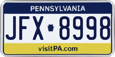 PA license plate JFX8998