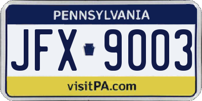 PA license plate JFX9003