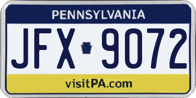 PA license plate JFX9072