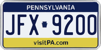 PA license plate JFX9200