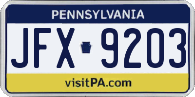 PA license plate JFX9203