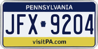 PA license plate JFX9204