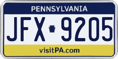 PA license plate JFX9205