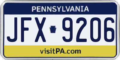 PA license plate JFX9206