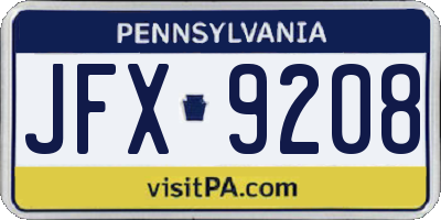 PA license plate JFX9208