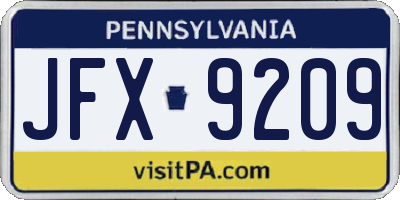 PA license plate JFX9209