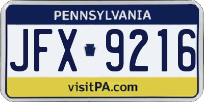 PA license plate JFX9216