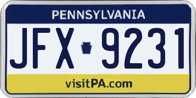 PA license plate JFX9231