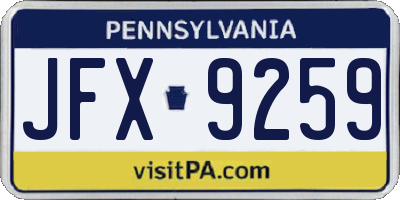 PA license plate JFX9259