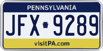 PA license plate JFX9289