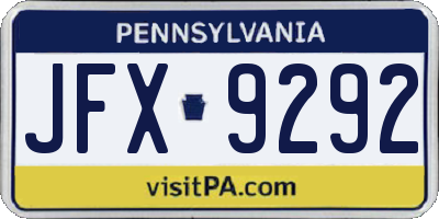 PA license plate JFX9292