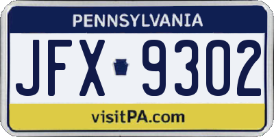 PA license plate JFX9302