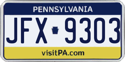 PA license plate JFX9303