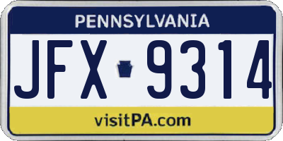 PA license plate JFX9314
