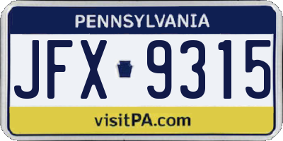 PA license plate JFX9315