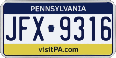 PA license plate JFX9316