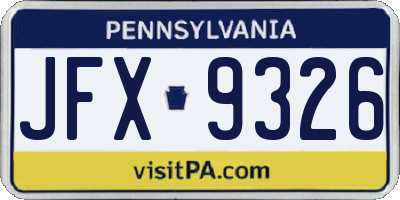 PA license plate JFX9326