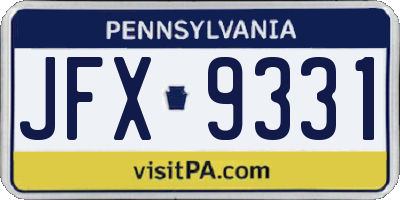 PA license plate JFX9331