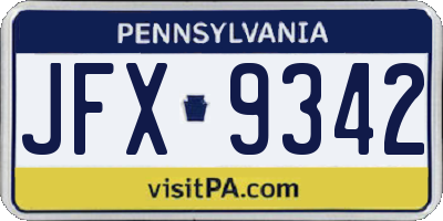 PA license plate JFX9342