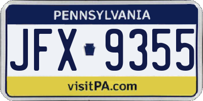 PA license plate JFX9355