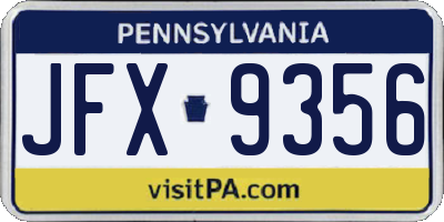 PA license plate JFX9356