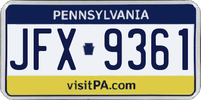 PA license plate JFX9361