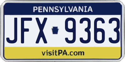PA license plate JFX9363
