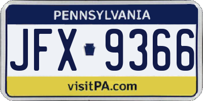 PA license plate JFX9366