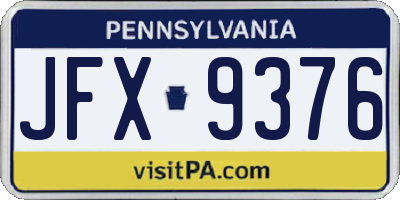 PA license plate JFX9376