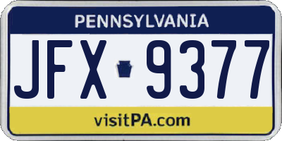PA license plate JFX9377