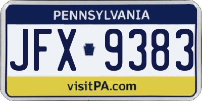 PA license plate JFX9383