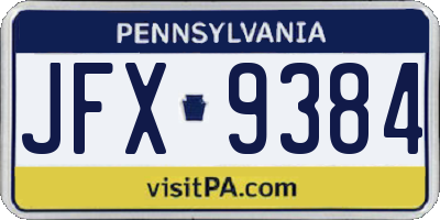 PA license plate JFX9384