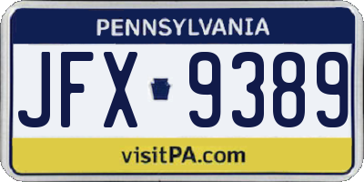 PA license plate JFX9389