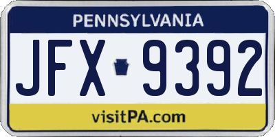 PA license plate JFX9392