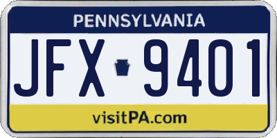PA license plate JFX9401