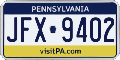 PA license plate JFX9402