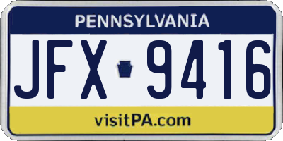 PA license plate JFX9416
