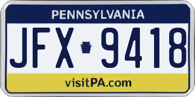 PA license plate JFX9418