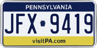 PA license plate JFX9419