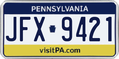 PA license plate JFX9421