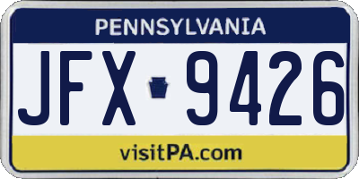 PA license plate JFX9426