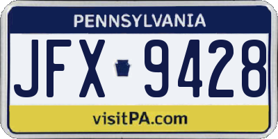 PA license plate JFX9428