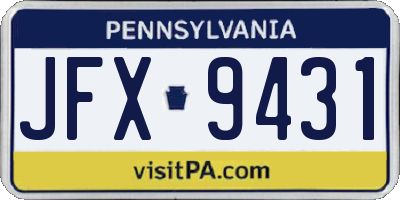 PA license plate JFX9431