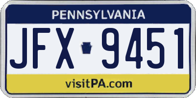 PA license plate JFX9451