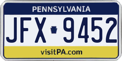 PA license plate JFX9452