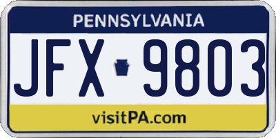 PA license plate JFX9803